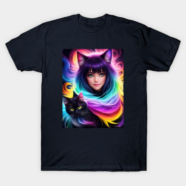 Furry Anime Girl and Cat T-Shirt by Juka